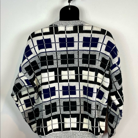 Vintage Windowpane Pattern 80s 90s knit sweater men’s - Picture 3 of 11